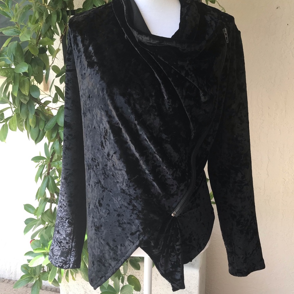 Blank Nyc Crushed Velvet Women's Jacket Black Asymmetric Zip Up size medium